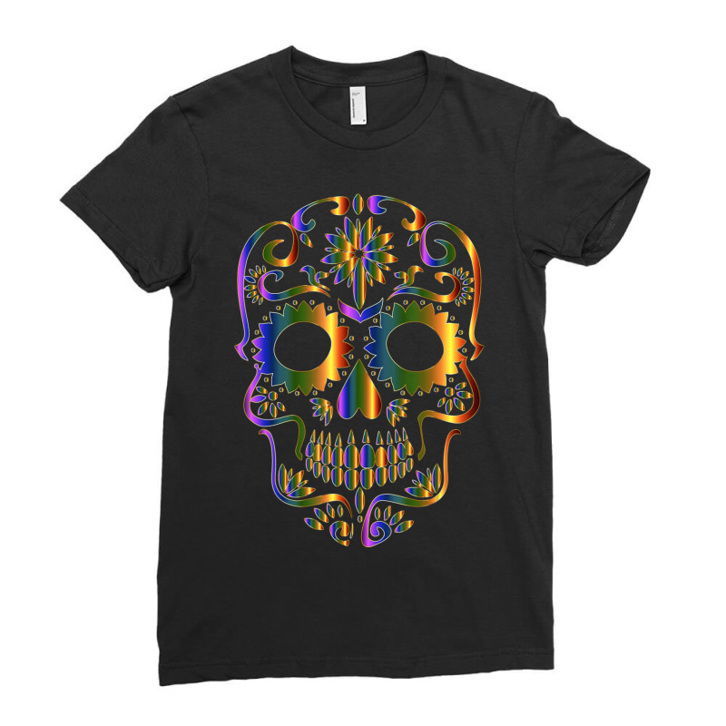 Colorful Sugar Skull For Mexican Day Of The Dead Ladies Fitted T-Shirt by bummercaught | Artistshot