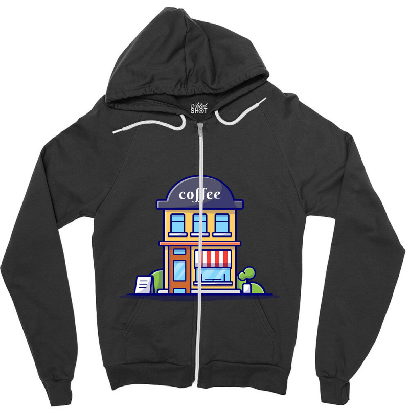 Coffee Shop Cartoon Zipper Hoodie | Artistshot