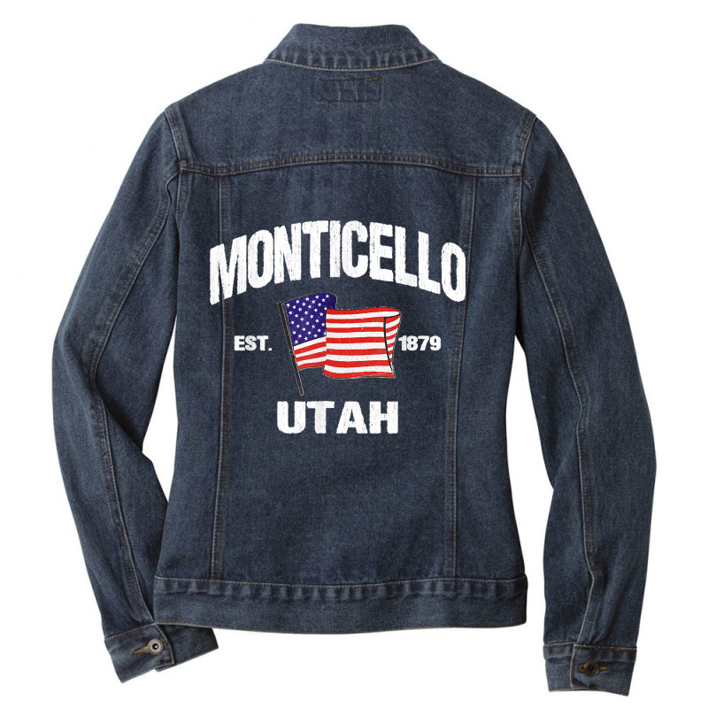 Monticello Utah Ut Usa Stars & Stripes Vintage Style Ladies Denim Jacket by JOHNDTROUTMAN | Artistshot