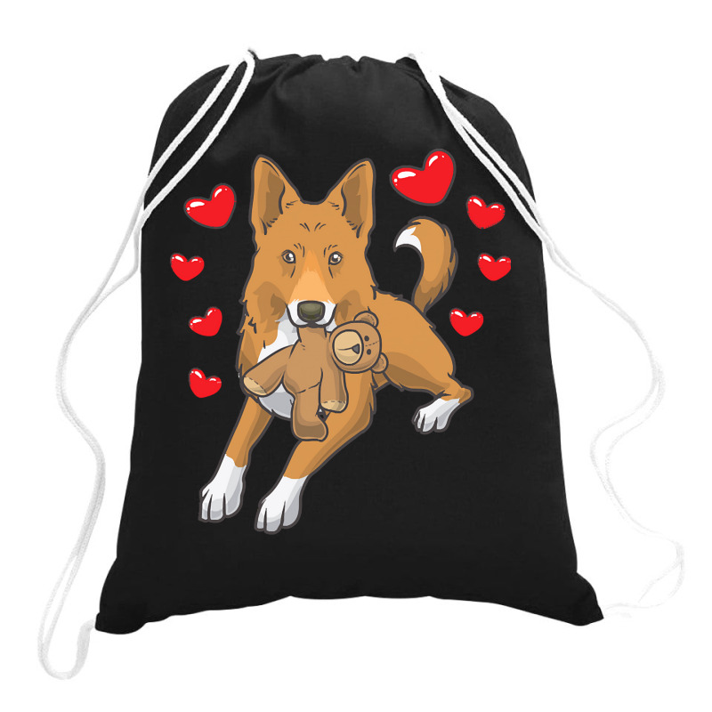 Bedouin Sheepdog T  Shirt Canaan Dog With Stuffed Animal And Hearts T Drawstring Bags by theodora67935 | Artistshot