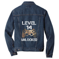 Level 14 Unlocked Boys 14th Birthday 14 Year Old Gamer Men Denim Jacket | Artistshot