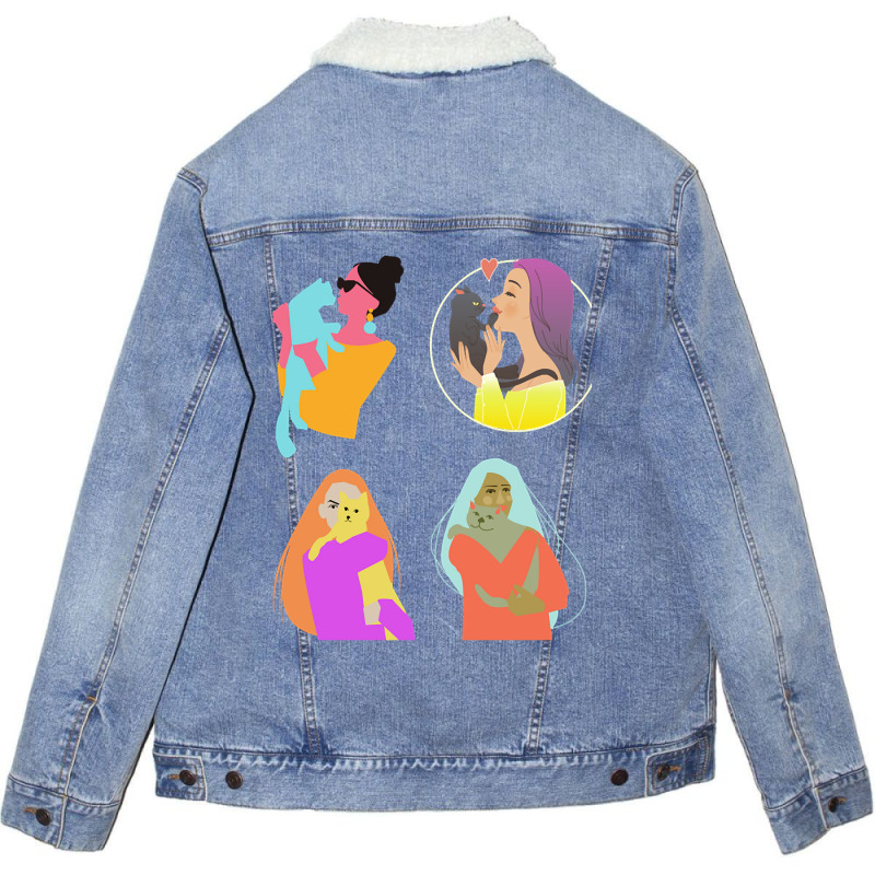 Behind Every Great Woman, Is Here Cat Stickers Unisex Sherpa-lined Denim Jacket | Artistshot