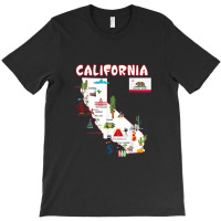 Map Of California Landmarks, Major Cities, Flag T-shirt | Artistshot