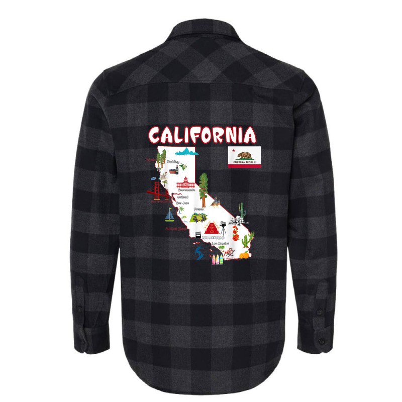 Map Of California Landmarks, Major Cities, Flag Flannel Shirt | Artistshot