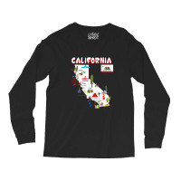 Map Of California Landmarks, Major Cities, Flag Long Sleeve Shirts | Artistshot