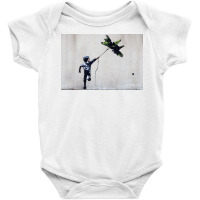 Banksy Bbanoy Playing With Jetfighter Kite   Street Art Mideast Baby Bodysuit | Artistshot