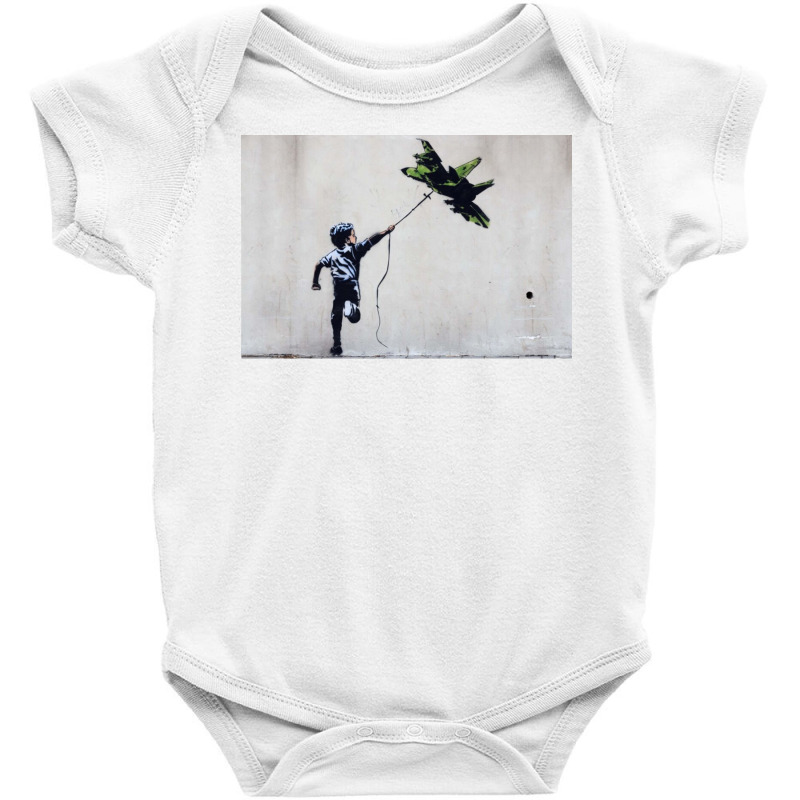 Banksy Bbanoy Playing With Jetfighter Kite   Street Art Mideast Baby Bodysuit | Artistshot