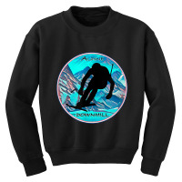 Cool Alpine Downhill Ski Racer Silhouette Mountain Scene Youth Sweatshirt | Artistshot