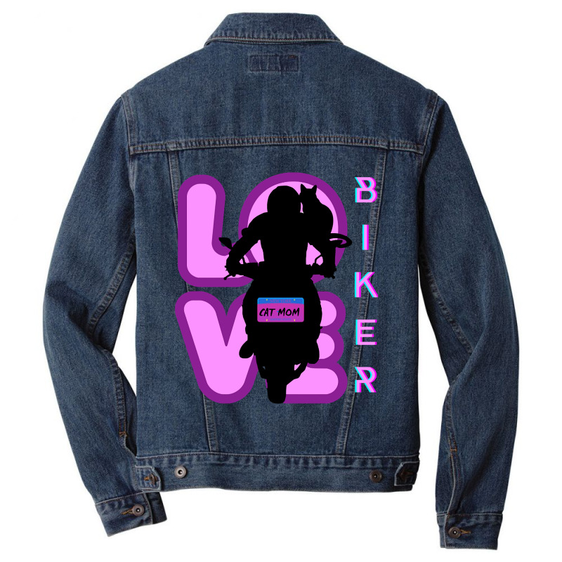 Biker And Best Cat Mom Motorcycle Rider Purple Men Denim Jacket | Artistshot