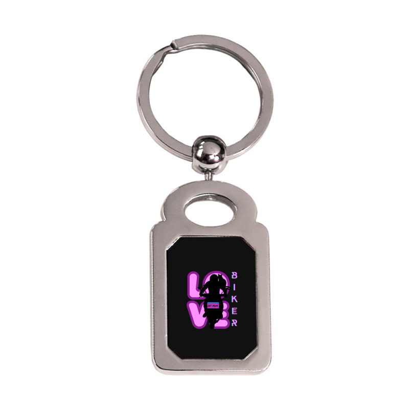 Biker And Best Cat Mom Motorcycle Rider Purple Silver Rectangle Keychain | Artistshot