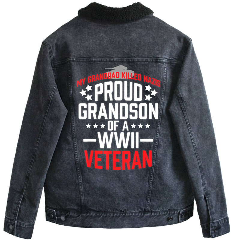 Proud Grandson Of A Wwii Veteran Military Unisex Sherpa-Lined Denim Jacket by yumgaugeteuda | Artistshot