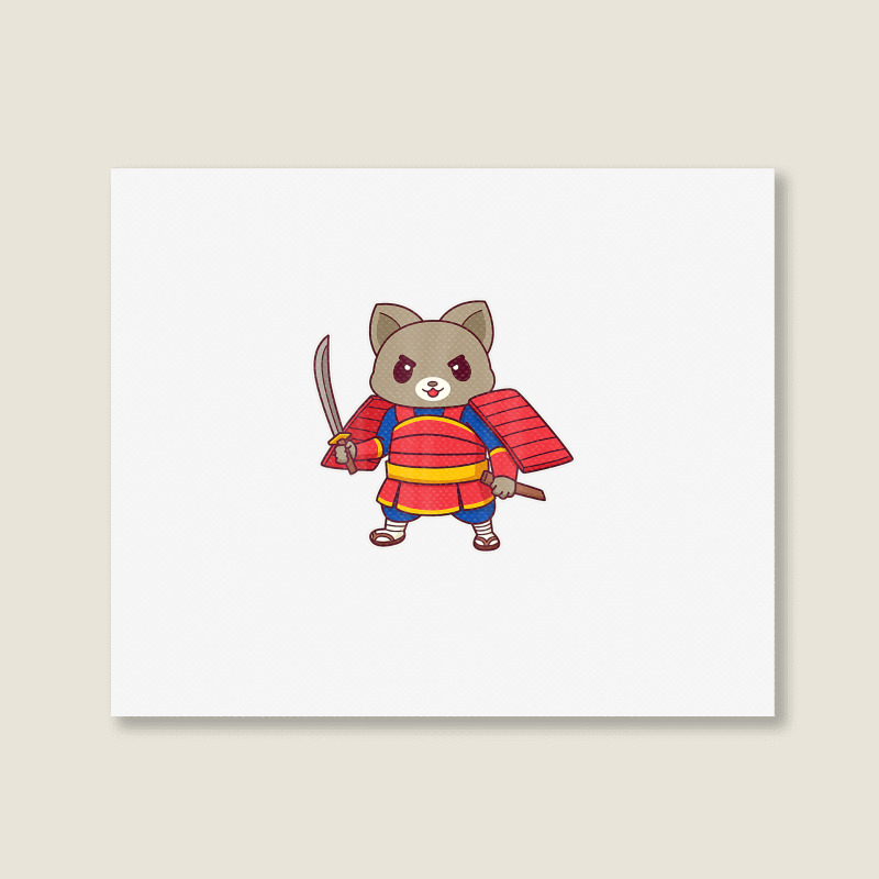 Kawaii Samurai Ninja Cat Landscape Canvas Print | Artistshot