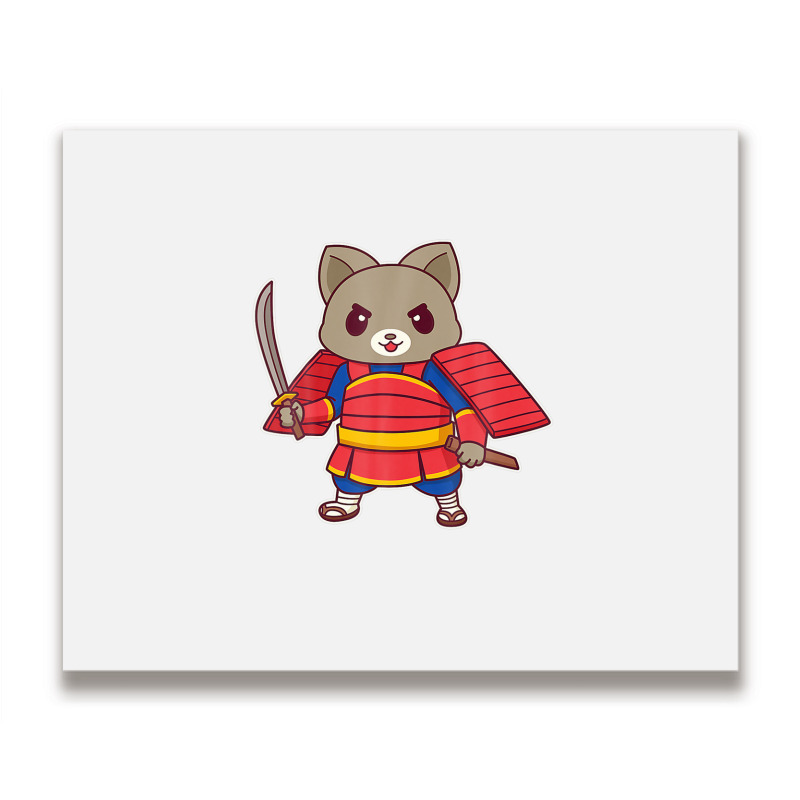 Kawaii Samurai Ninja Cat Metal Print Horizontal | Artistshot