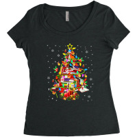 Xmas Tree Library Xmas Lights Tree Book Lover Librarian Women's Triblend Scoop T-shirt | Artistshot