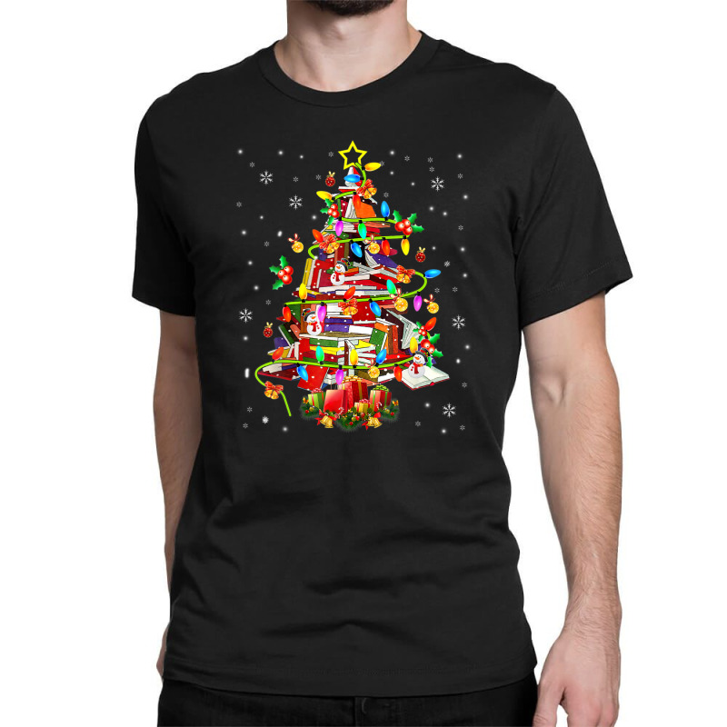 Xmas Tree Library Xmas Lights Tree Book Lover Librarian Classic T-shirt by lequyardore4 | Artistshot