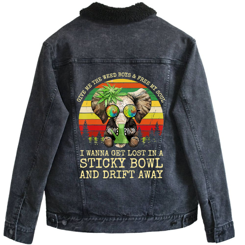 Cool Elephant Smoking Weed Bong Marijuana Cannabis Stoner Unisex Sherpa-lined Denim Jacket | Artistshot