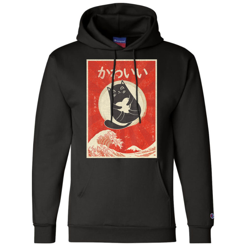 Retro Japanese Anime Cat Kawaii Japanese Word Champion Hoodie | Artistshot