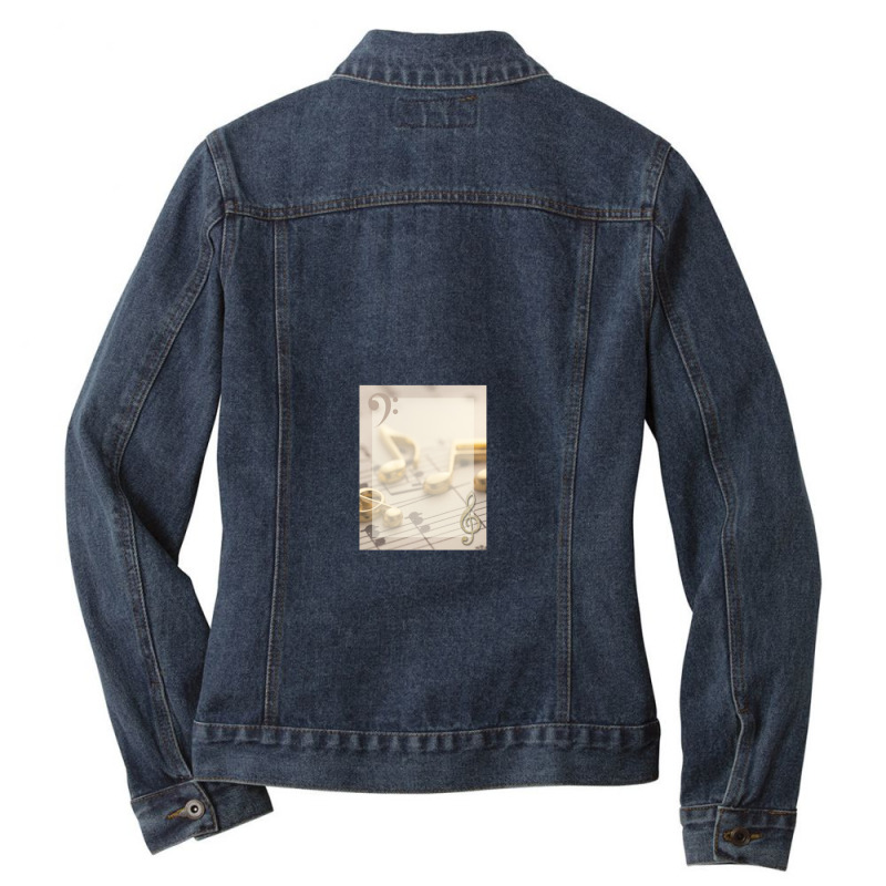 Elegant Music With Gold Notes Ladies Denim Jacket by RahimCook | Artistshot