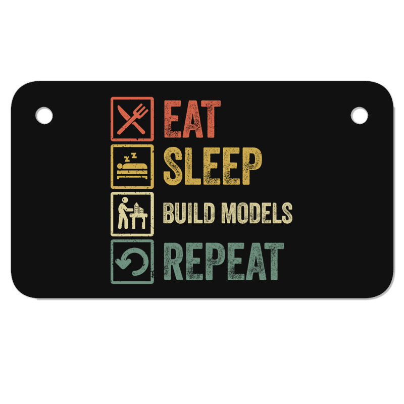 Funny Eat Sleep Build Models Repeat Retro Vintage Motorcycle License Plate | Artistshot