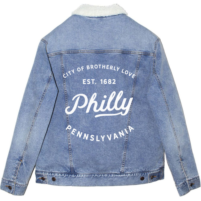 Classic Retro Vintage Philly City Of Brotherly Love Unisex Sherpa-Lined Denim Jacket by fenderbendable | Artistshot