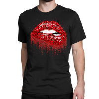 Sexy Red Lip Biting Red Heart Dripping Lips For Kissing Classic T-shirt | Artistshot