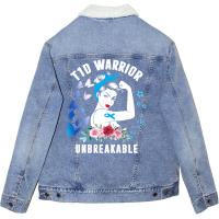 Diabetes Diabetic T1d Warrior Unbreakable Strong Woman Type 1 Diabetes Unisex Sherpa-lined Denim Jacket | Artistshot