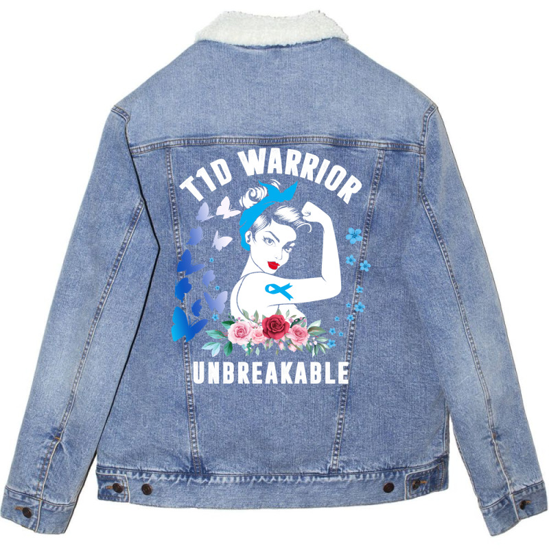 Diabetes Diabetic T1d Warrior Unbreakable Strong Woman Type 1 Diabetes Unisex Sherpa-lined Denim Jacket | Artistshot