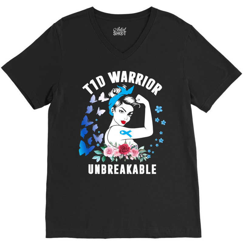 Diabetes Diabetic T1d Warrior Unbreakable Strong Woman Type 1 Diabetes V-neck Tee | Artistshot