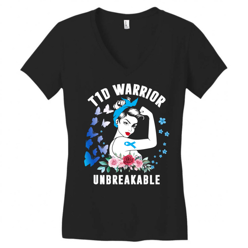 Diabetes Diabetic T1d Warrior Unbreakable Strong Woman Type 1 Diabetes Women's V-Neck T-Shirt by stress | Artistshot