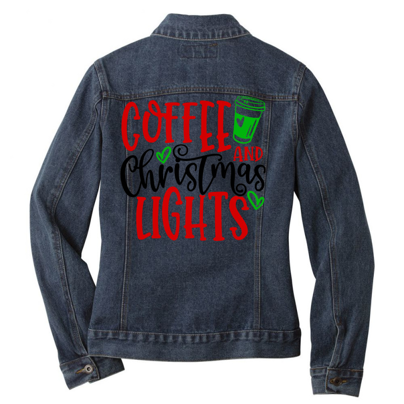 Coffee And Christmas Lights Ladies Denim Jacket by vasu4christ | Artistshot