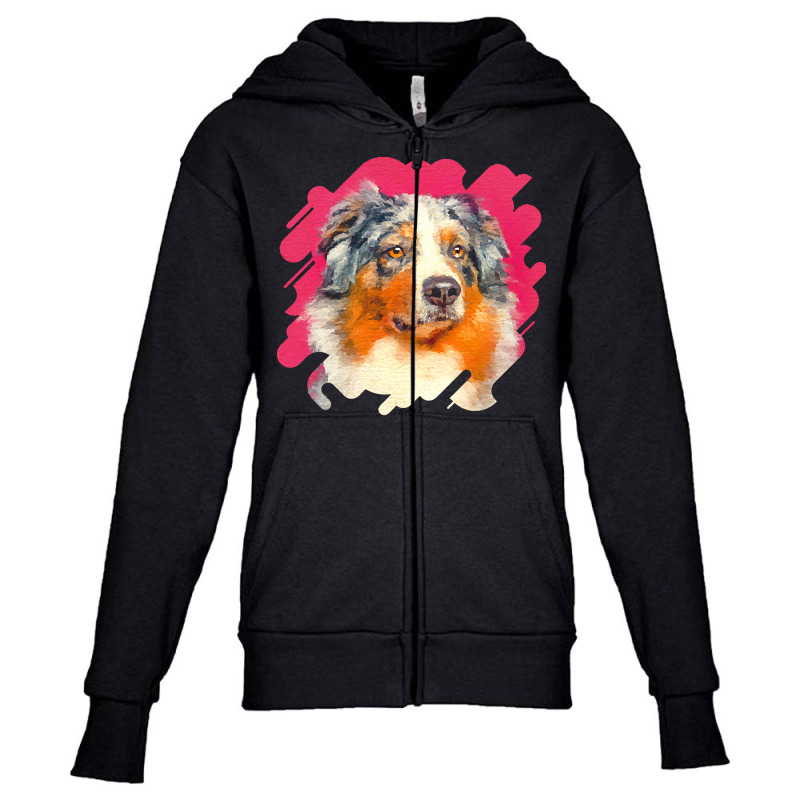 Australian Shepherd T  Shirt Australian Shepherd   Blue Merle Portrait Youth Zipper Hoodie by qrolfson600 | Artistshot