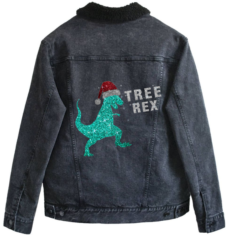 Bling Bling Christmas Tree Rex - Limited Edition Unisex Sherpa-Lined Denim Jacket by hama designer | Artistshot