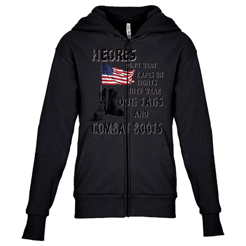 Heros Wear Dog Tags And Combat Boots Veteran Youth Zipper Hoodie by bummercaught | Artistshot