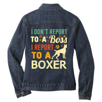 Boxer Dog Funny Wfh Boxer Dog Boss Coworker Work From Home Pet Owner 3 Ladies Denim Jacket | Artistshot