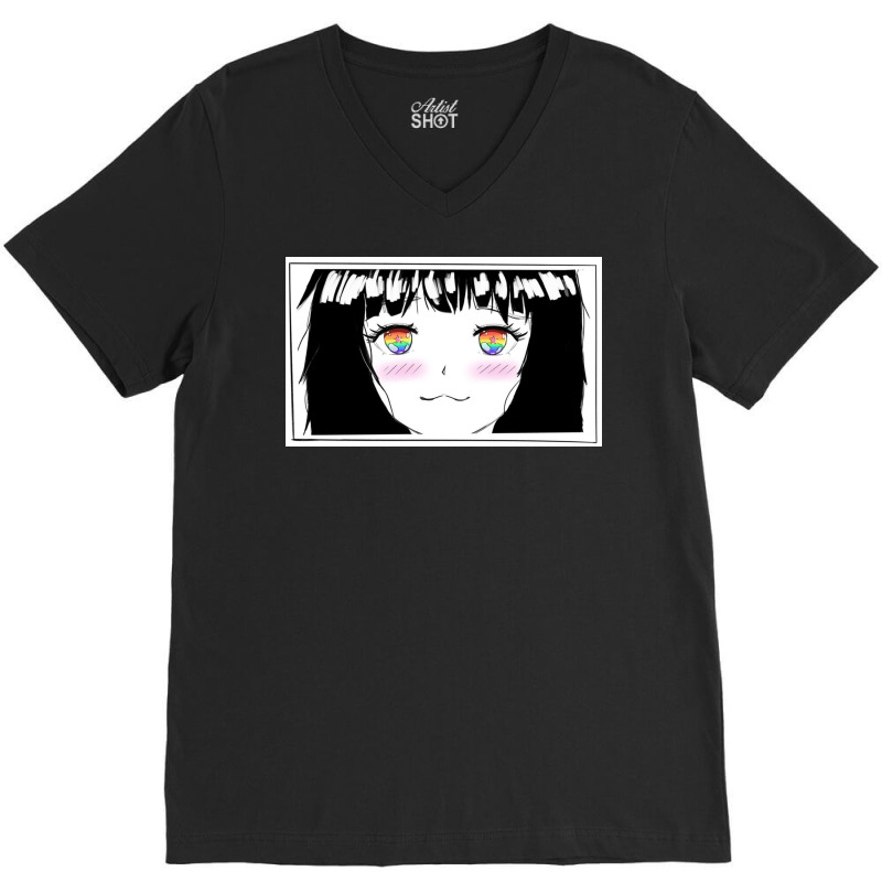 Kawaii Anime Girl With Rainbow Eyes For Pride V-neck Tee | Artistshot