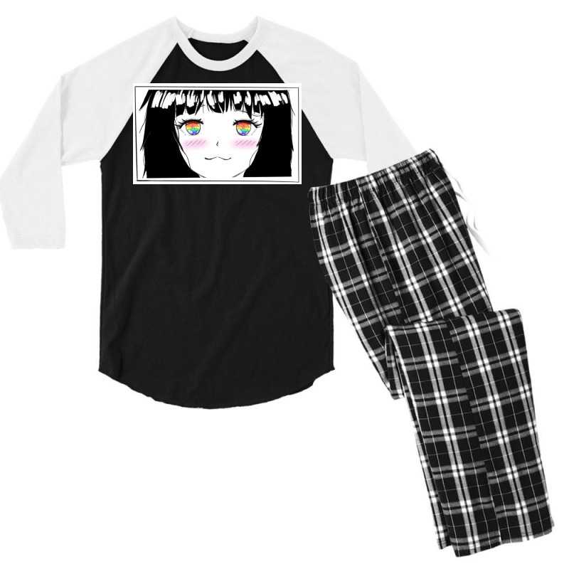 Kawaii Anime Girl With Rainbow Eyes For Pride Men's 3/4 Sleeve Pajama Set | Artistshot