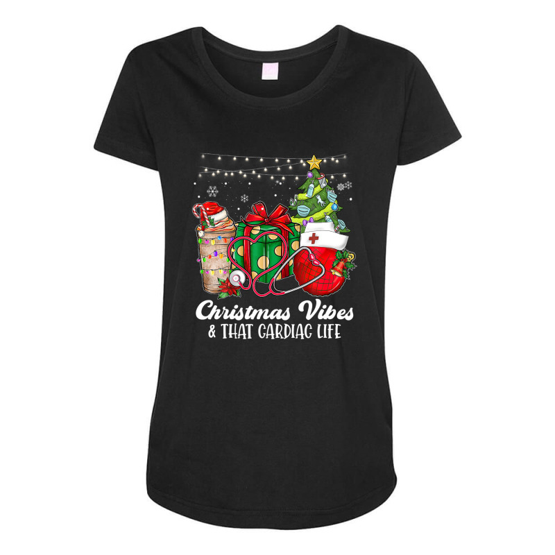 Christmas Vibes & That Cardiac Nurse Life Xmas Tree Balls Maternity Scoop Neck T-shirt by lequyardore4 | Artistshot