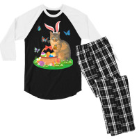 Easter Day T  Shirt Cat With Bunny Ears And Eggs Basket Kids Men Women Men's 3/4 Sleeve Pajama Set | Artistshot