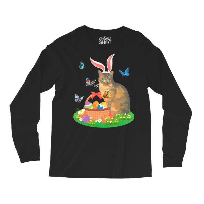 Easter Day T  Shirt Cat With Bunny Ears And Eggs Basket Kids Men Women Long Sleeve Shirts | Artistshot