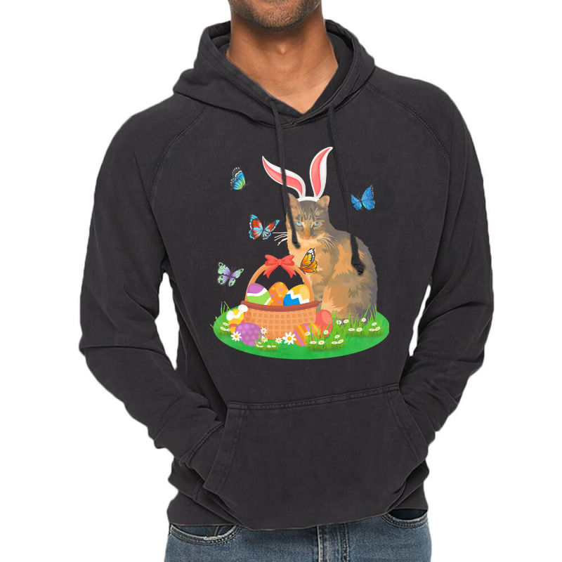 Easter Day T  Shirt Cat With Bunny Ears And Eggs Basket Kids Men Women Vintage Hoodie | Artistshot