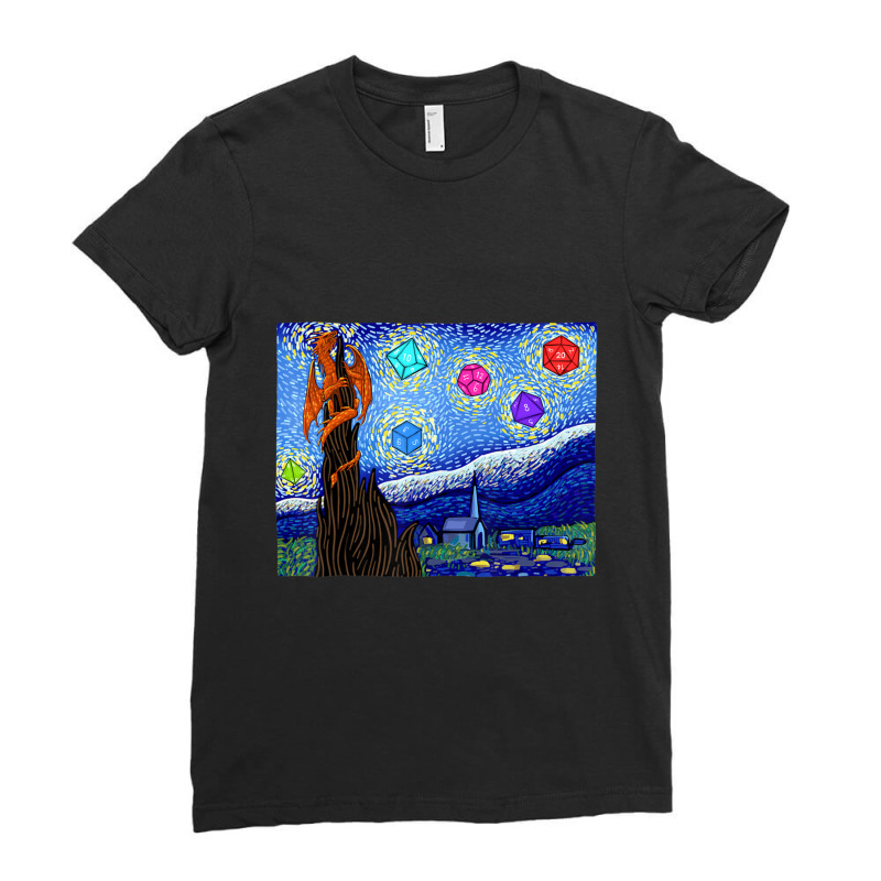 Dungeons Van Gogh Starry Night D20 T Dragons Ladies Fitted T-Shirt by behindcedar22 | Artistshot