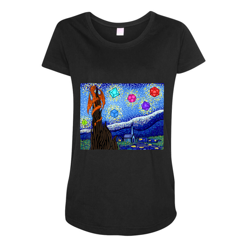 Dungeons Van Gogh Starry Night D20 T Dragons Maternity Scoop Neck T-shirt by behindcedar22 | Artistshot