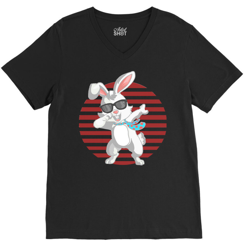 Funny Dabbit Dabbing Rabbit Sunglasses Easter Bunny Gifts V-neck Tee | Artistshot