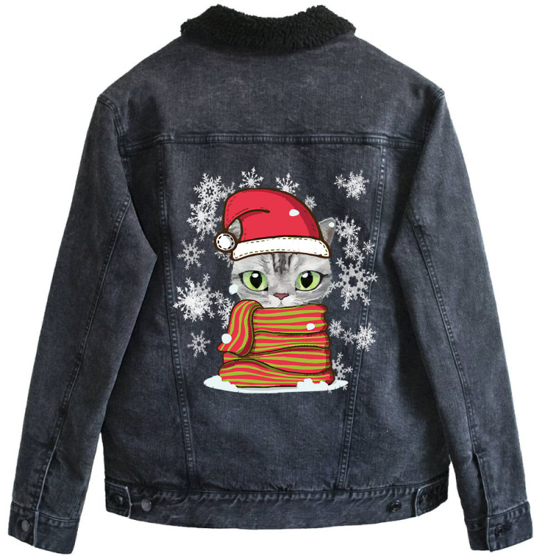 Cat Christmas Lovely Cat Christmas Unisex Sherpa-Lined Denim Jacket by Irena D Good | Artistshot