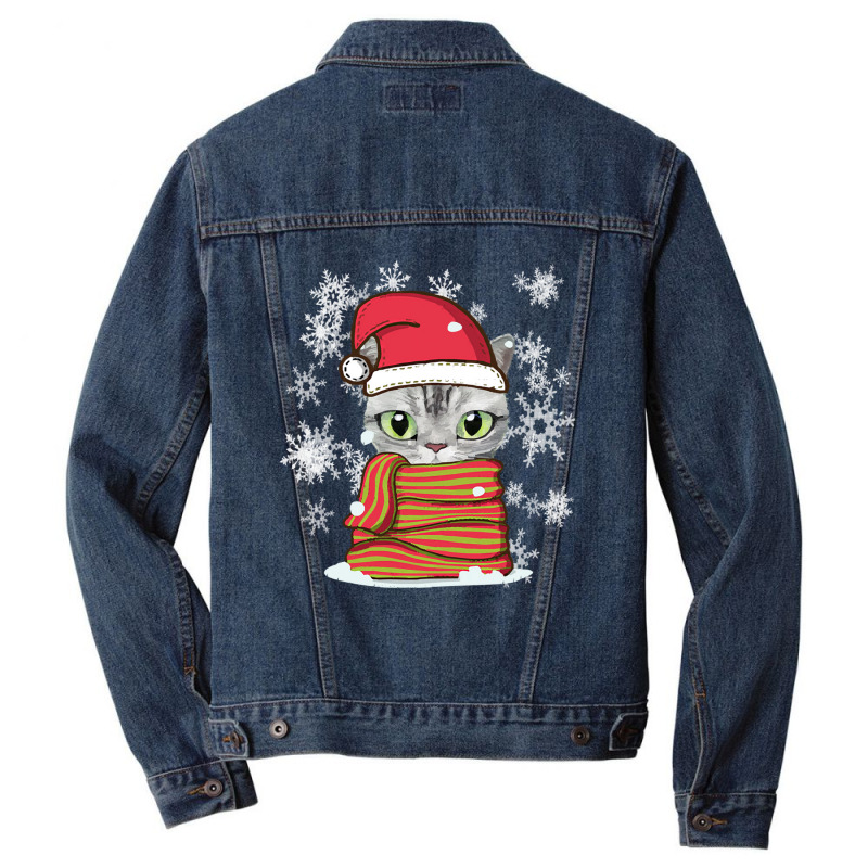 Cat Christmas Lovely Cat Christmas Men Denim Jacket by Irena D Good | Artistshot