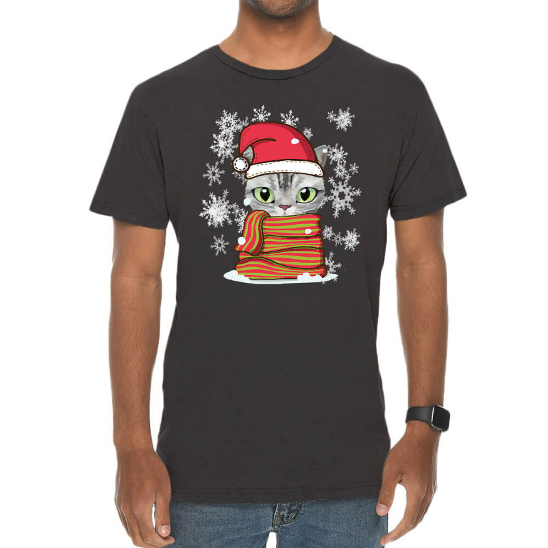 Cat Christmas Lovely Cat Christmas Vintage T-Shirt by Irena D Good | Artistshot