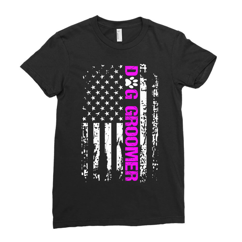 Dog Groomer  American Flag Patriotic Dog Groomer Gift Premium Ladies Fitted T-Shirt by ScottArtist | Artistshot