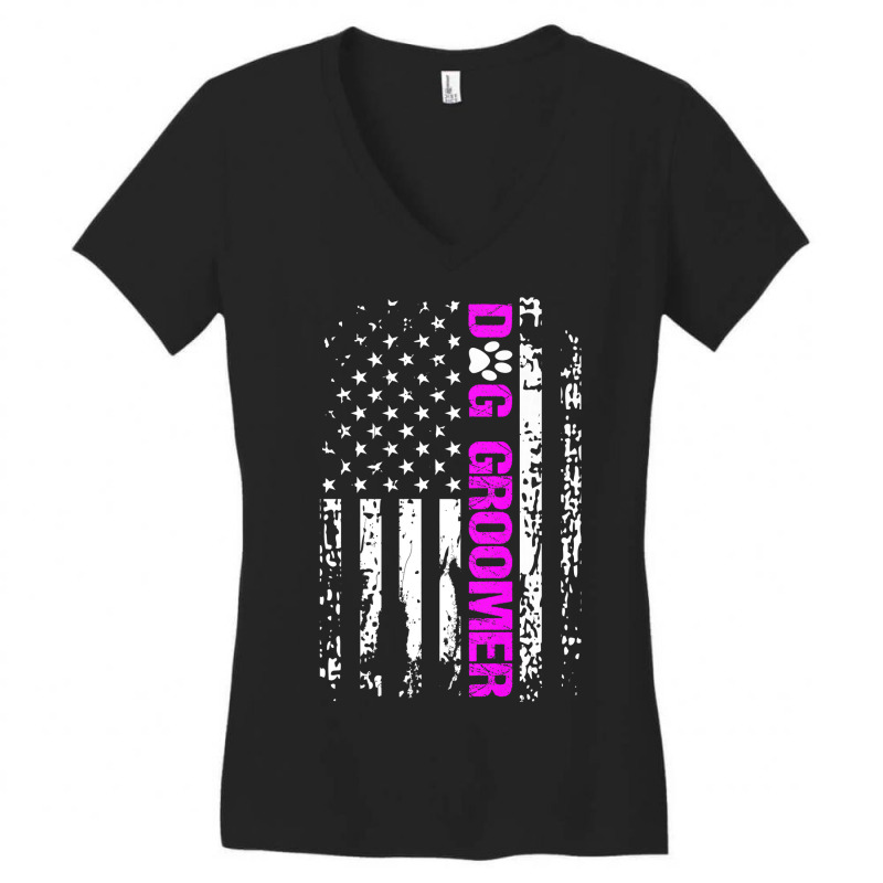 Dog Groomer  American Flag Patriotic Dog Groomer Gift Premium Women's V-Neck T-Shirt by ScottArtist | Artistshot