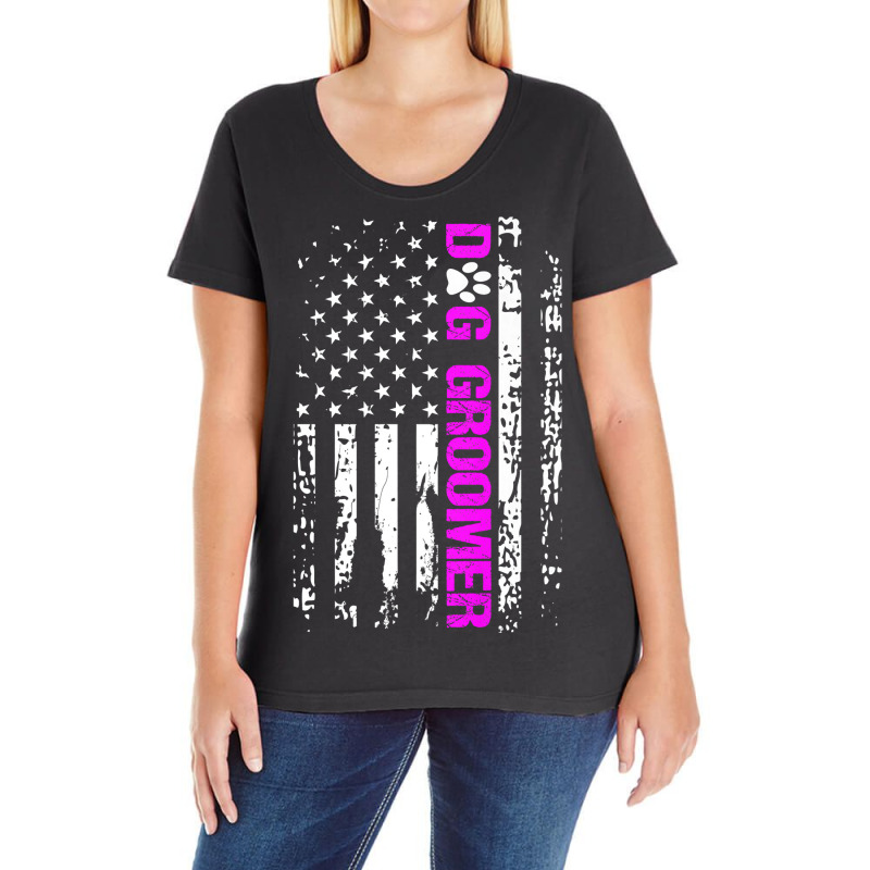 Dog Groomer  American Flag Patriotic Dog Groomer Gift Premium Ladies Curvy T-Shirt by ScottArtist | Artistshot