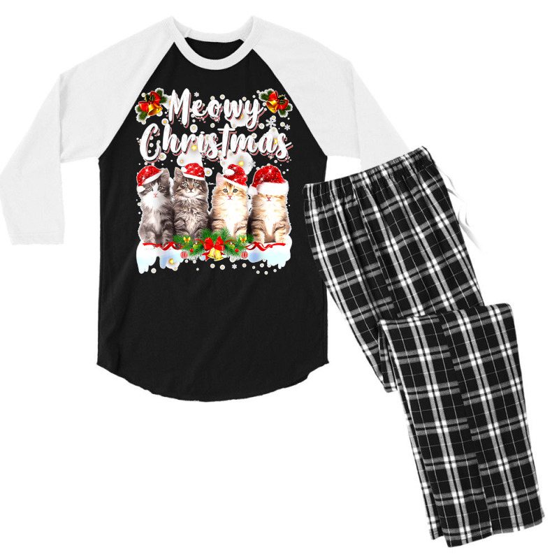 Cat Meowy Family Matching Christmas Pajamas Santa Cats Xmas Men's 3/4 Sleeve Pajama Set by Irena D Good | Artistshot